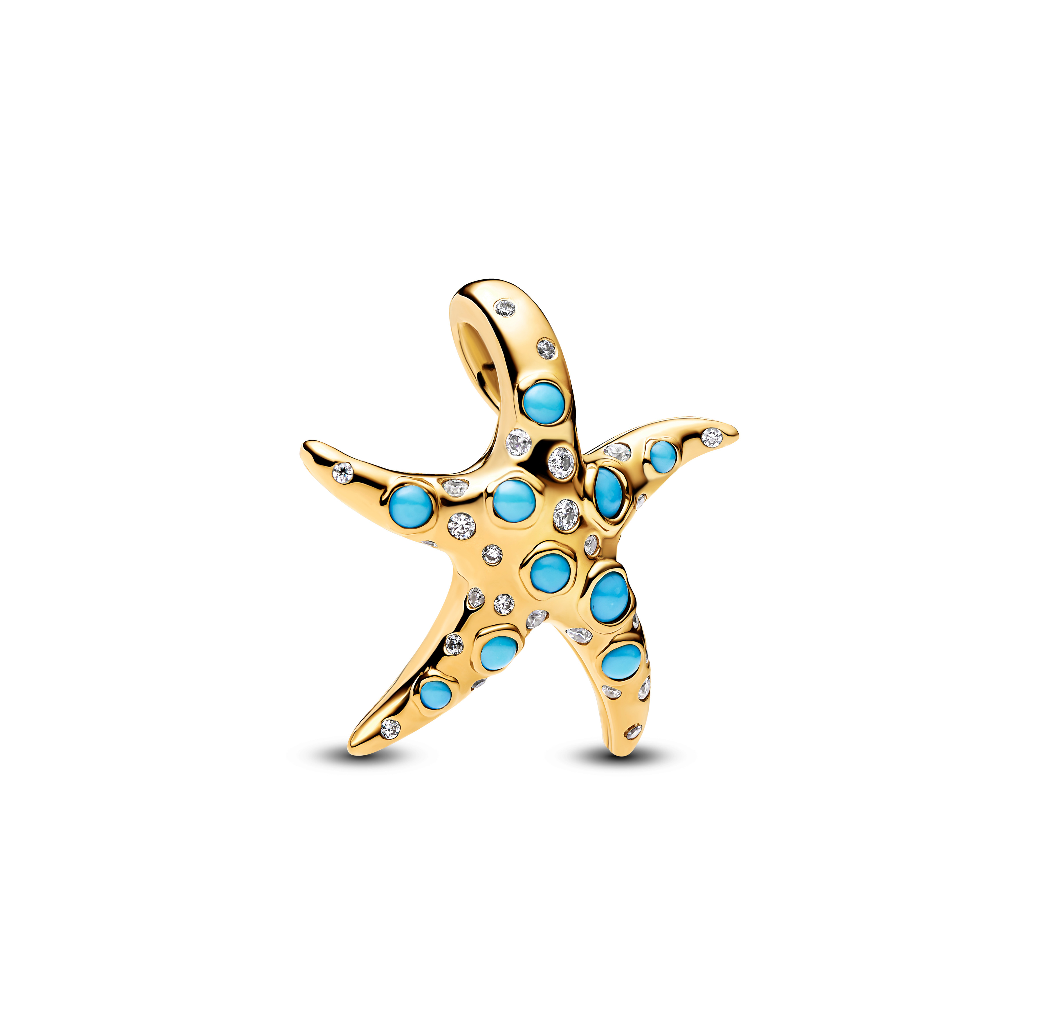Pandora Moments Funkelnder türkisfarbener Seestern Charm-Anhänger 763818C01