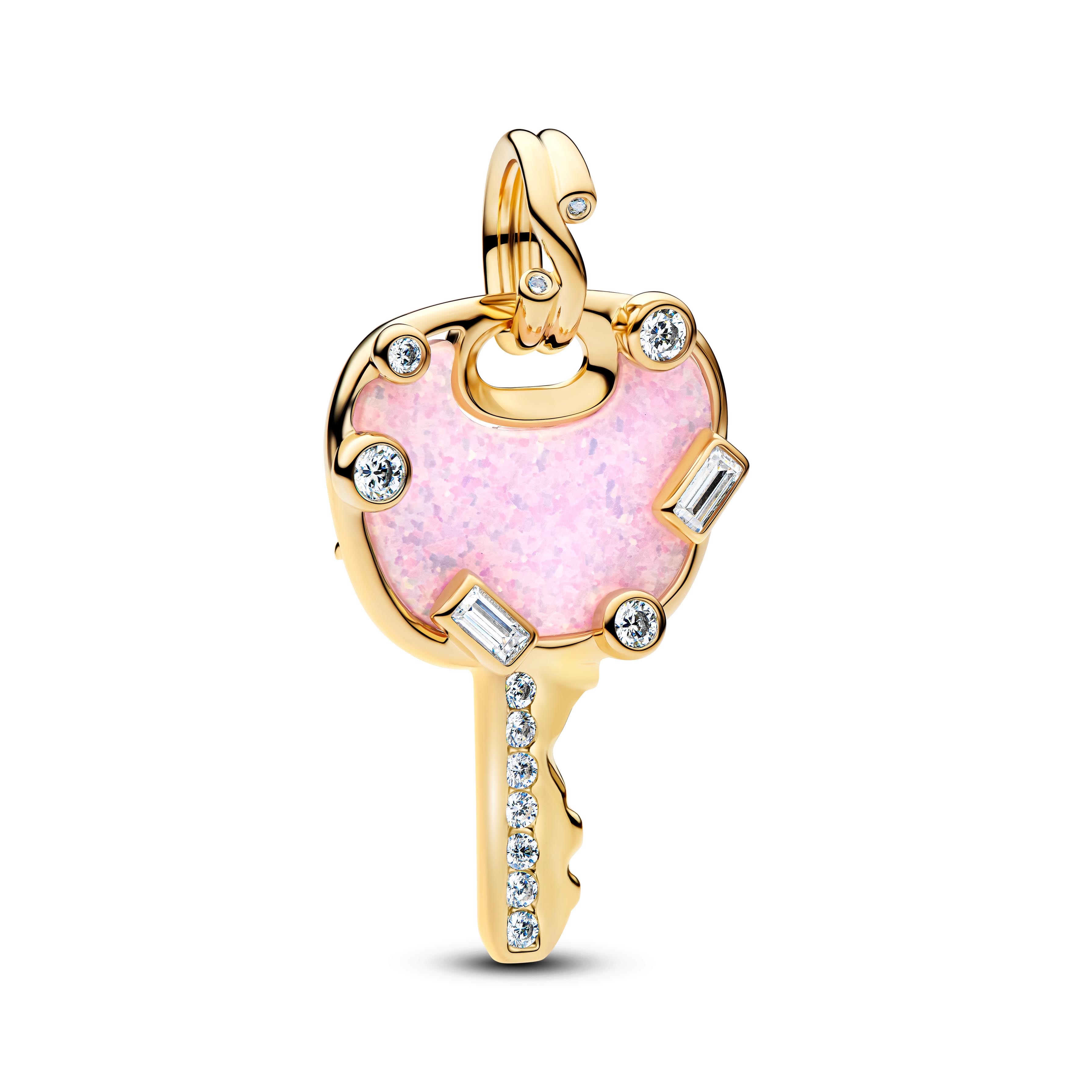 Pandora Moments opalisierender rosa Liebesschlüssel Charm-Anhänger 764349C01