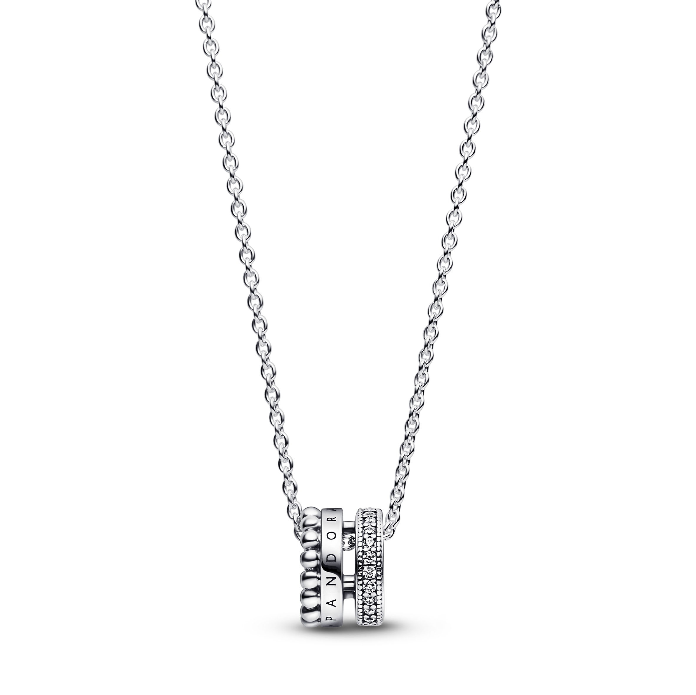 PANDORA Halskette mit Anhänger Pandora Signature Logo Pavé & Perlen 392311C01-45