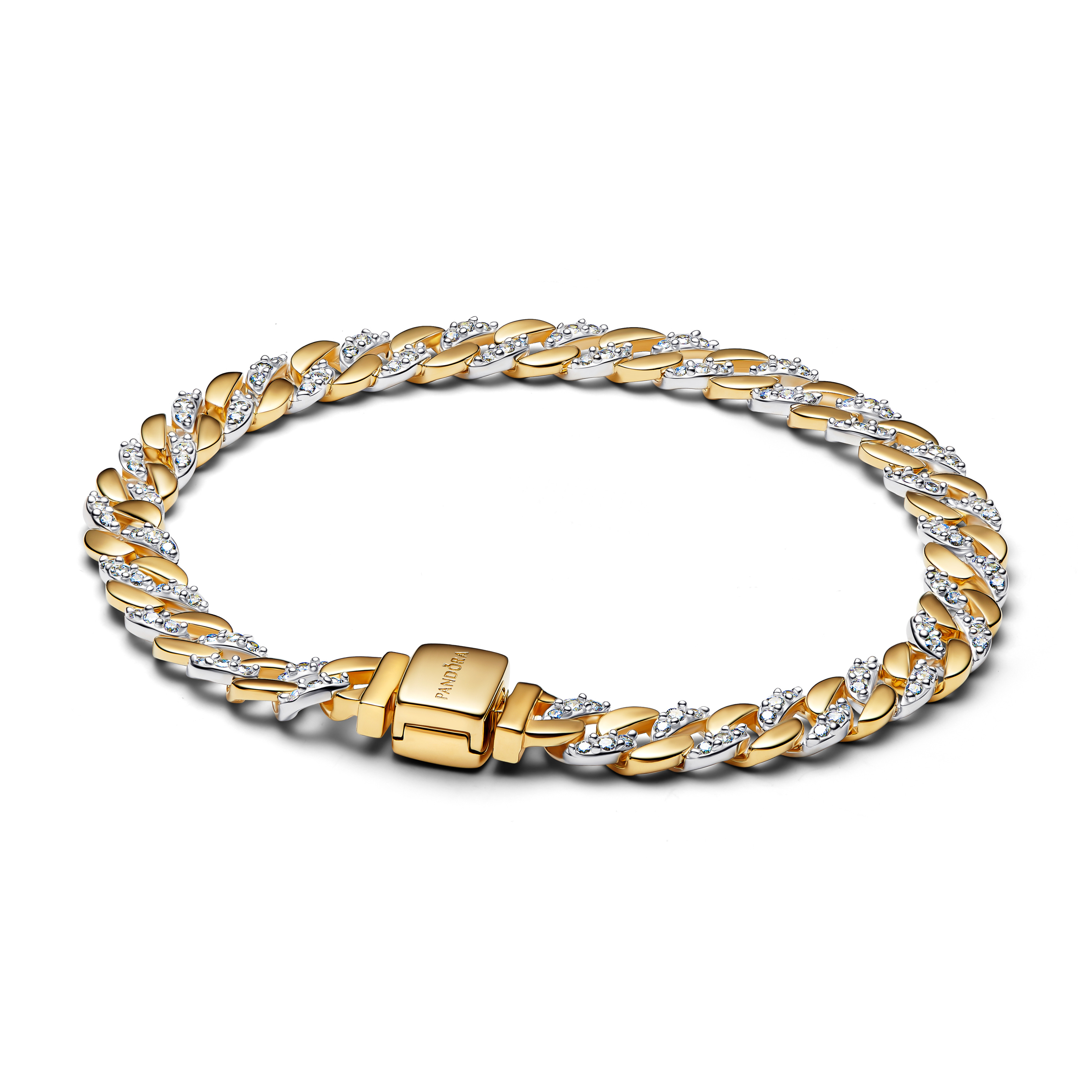 Pandora Timeless Zweifarbiges Pavé-Armband mit "kubanischer Kette" 564229C01-18 Pandora Timeless Zweifarbiges Pavé-Armband mit "kubanischer Kette" 564229C01-18