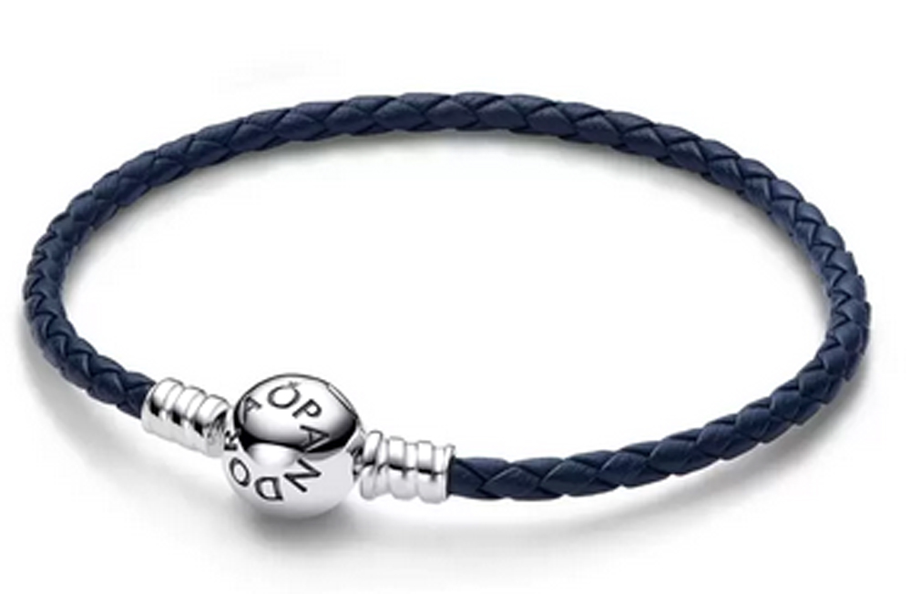Pandora Moments Blaues Geflochtenes Lederarmband mit Kugelverschluss 592790C01-S2 Pandora Moments Blaues Geflochtenes Lederarmband mit Kugelverschluss 592790C01-S2