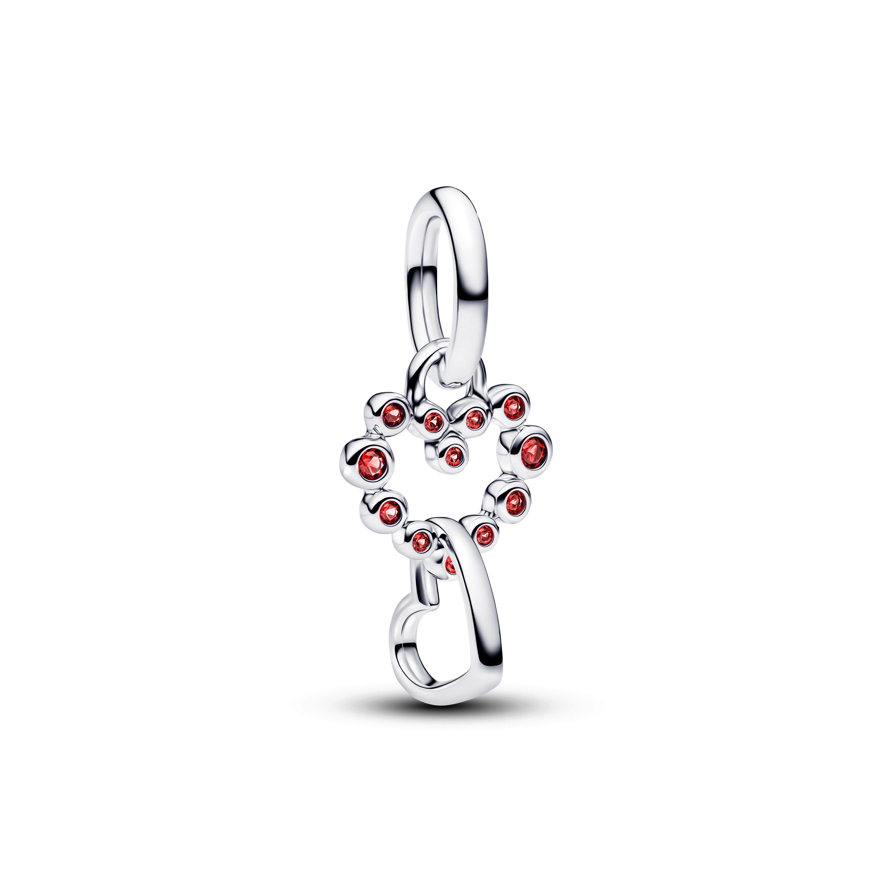 Pandora Moments Verbundene Herzen & Rote Steine Charm-Anhänger 794435C01