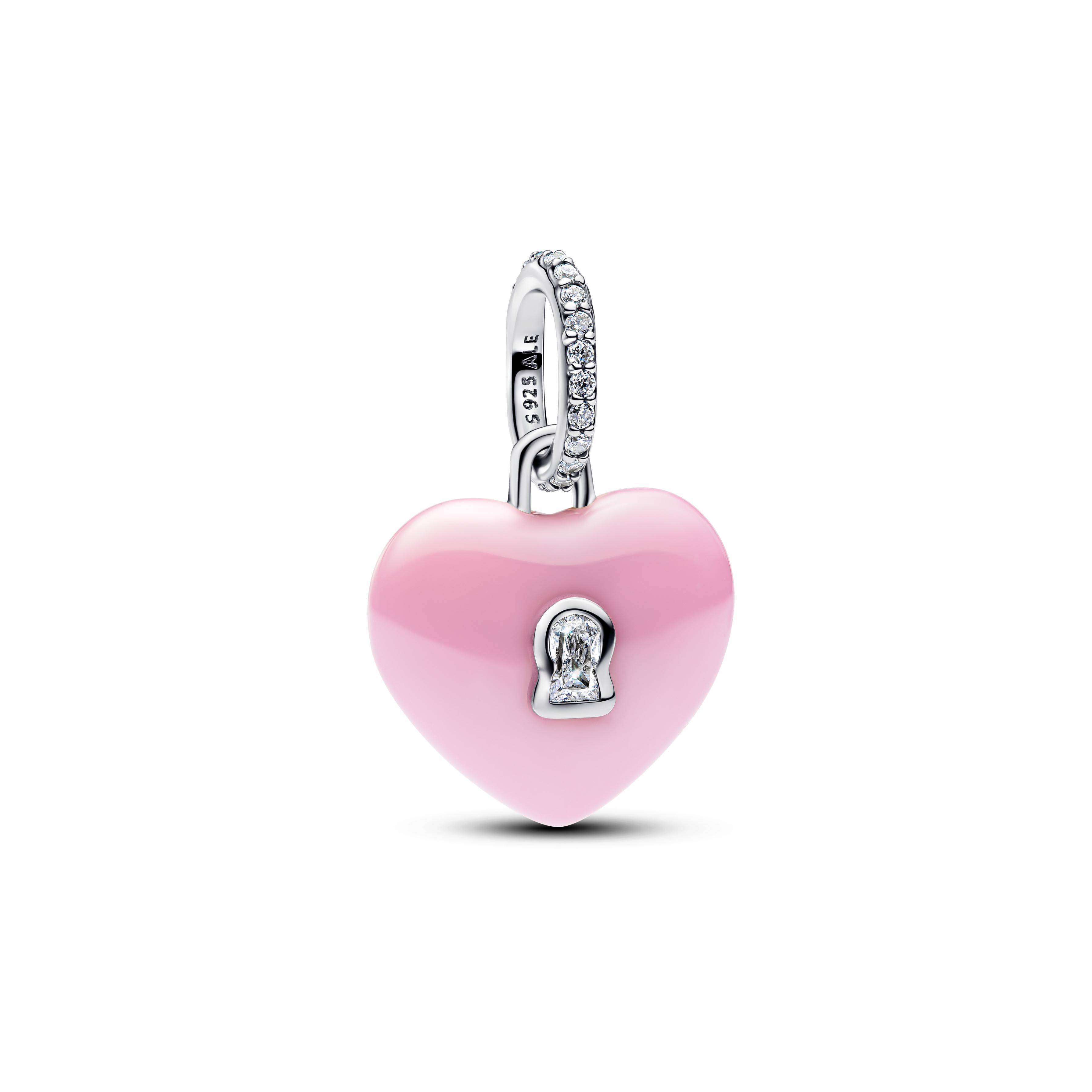 Pandora Moments Herzförmiges Vorhängeschloss aus rosa Keramik Charm-Anhänger 794424C01